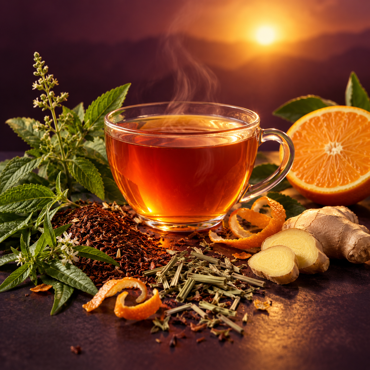 Good Morning, Sunshine herbal tea with its featured ingredients